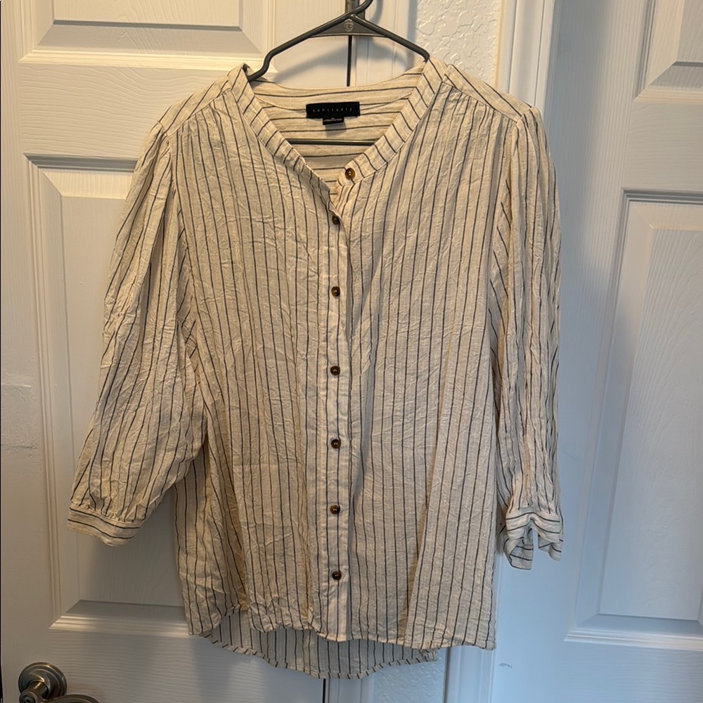 Cream and Black Striped Button-Up Blouse